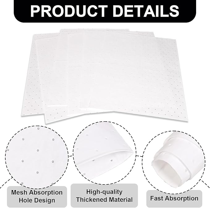 Oil Absorbent Pads, Heavyweight Dimpled Oil Spill Mat for Garage Accessories, Water and Oil Absorbing Pads for Home, Garage, Basement Protection (200 Pcs, White, 15" x 20")