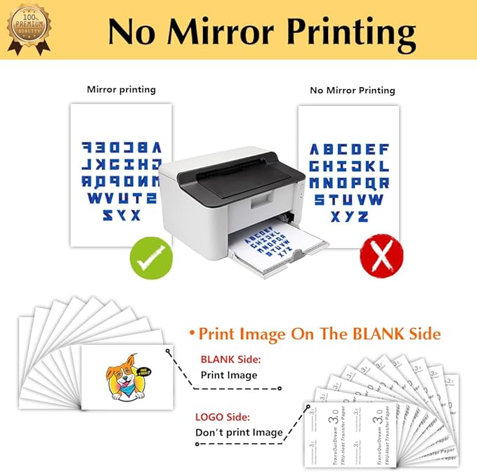 TransOurDream Tru-Heat Transfer Paper for Inkjet & Laserjet Printer (20 Sheets, 8.5x11", Dark 3.0) Printable HTV Heat Transfer Vinyl for T Shirts Iron on Transfers for Dark Fabrics (TRANS-D3-20)