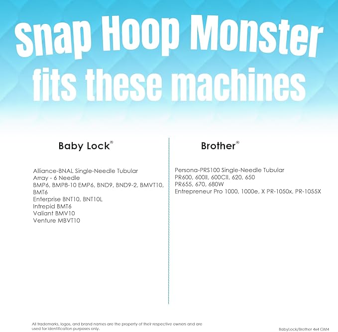 Multi Needle Snap Hoop Monster for Baby Lock/Brother (4" x 4") Magnetic Embroidery Hoop for Machine Embroidery