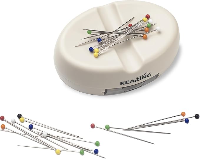 KEARING Magnetic Pin Cushion with Storage Drawer - Strong Magnet Pin Holder for Sewing - Beige Pincushion Caddy Organizer for Quilting Pins, Paper Clips, Screws - Sewing Accessories