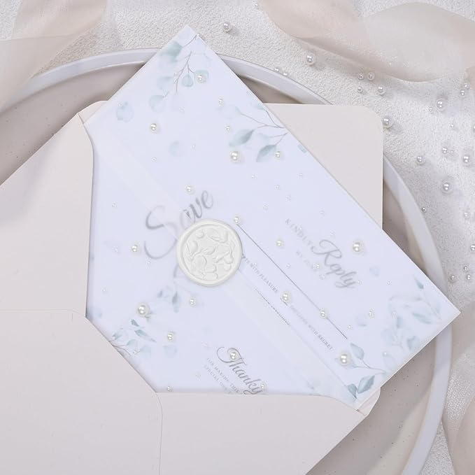 UNIQOOO 120 Pack Pre-Folded Vellum Jackets for 5x7 Invitations, Elegant Semi-Transparent Vellum Paper, 115GSM Wedding Invitation Accessories, for Envelope Liners 5x7 Inserts