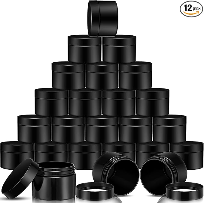 SATINIOR 12 Pack 32 oz Plastic Container Jars with Lids Round Clear Travel Cosmetic Container Slime Jar for Toiletries, Lotion, Cream, Ointment, Makeup, Rhinestone, Sample, Kitchen Storage(Pure Black)