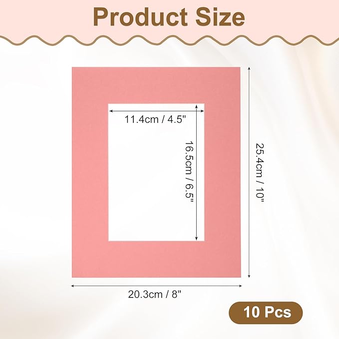 uxcell 10Pcs Picture Mats, 8 x 10 Mat Board Center for 5 x 7 Pictures Acid Free White Core Bevel Cut Frame Mattes for Display Art Measuring, Pink
