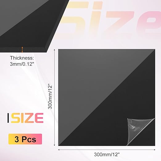 uxcell 3Pcs Acrylic Sheets 12x12 Inch Acrylic Panel 1/8 Inch-3mm Plastic Board for Picture Frames Sign Holders DIY Display Projects Craft, Clear Black