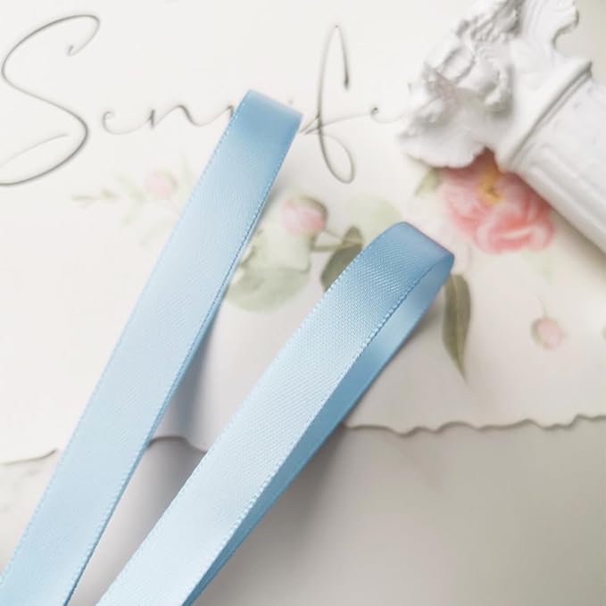 3/8" x 100 Yards Sky Blue Polyester Satin Ribbon Single Faced Bulk Fabric Ribbons for Gift Wrapping, Crafting and DIY Projects, Scrapbooking, Bows and Card Making