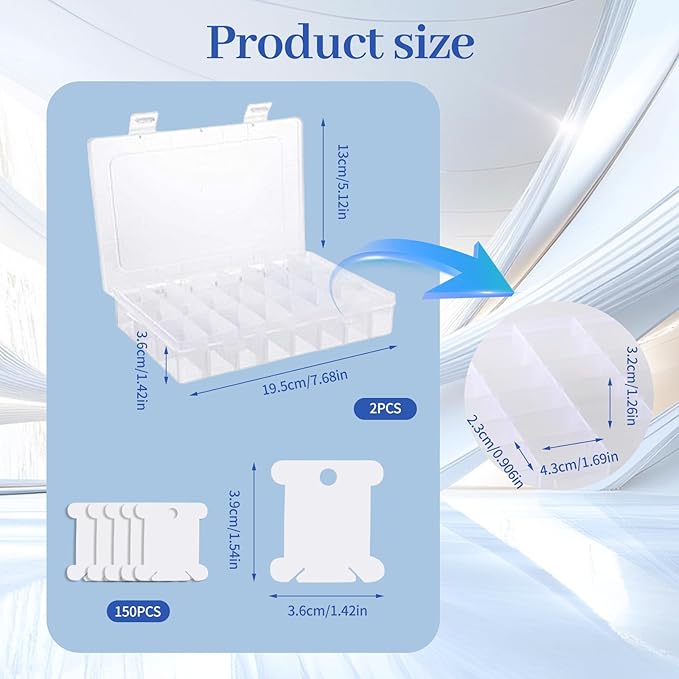 Embroidery Thread Organizer, 2 PCS Embroidery Floss Organizer, Removable with 150 White Floss Bobbins and Two Stickers, 1*Manual Winding Machine Suitable for Cross Stitch, DIY Sewing