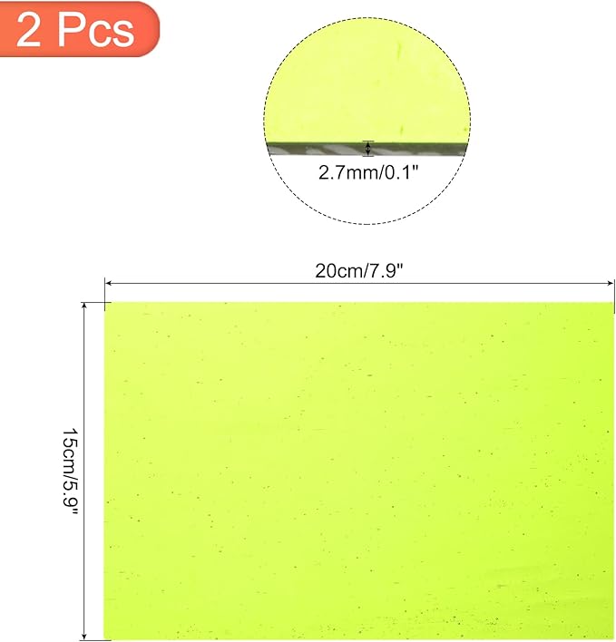 MECCANIXITY 2 Pcs Stained Glass Sheet Mosaic Tile 7.9 Inch x 5.9 Inch Fluorescent Green Stained Glass Sheets for Crafts DIY Art Project