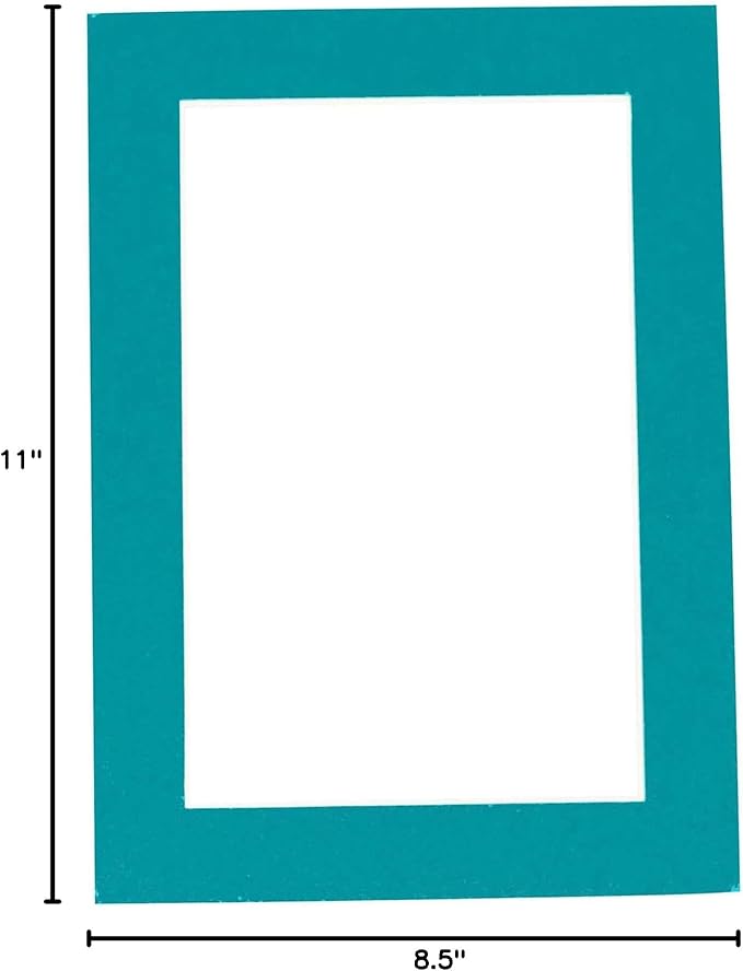 Pack of 25 Acid Free 8.5x11 Mats Bevel Cut for 7x9 Photos - Teal Blue Precut Matboards With Backing Boards and Clear Photo Mat Bags For Pictures, Photos, Framing - 4-ply Thickness
