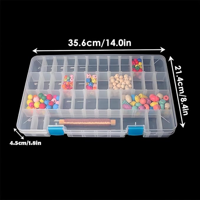 24 Grids Clear Plastic Organizer Box with Adjustable Dividers, Large Bead Storage Box, Craft Storage Container for Art DIY, Crafts Jewelry, Rock Collection, Fishing Tackles, 1 Pack