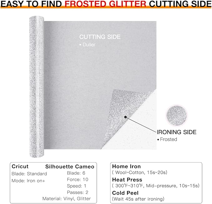HTVRONT Silver Glitter HTV Heat Transfer Vinyl Rolls - 10" x 8ft Silver Glitter HTV Vinyl for Shirts, Glitter Iron on Vinyl for All Cutter Machine - Easy to Cut & Weed for Heat Vinyl Design (Silver)