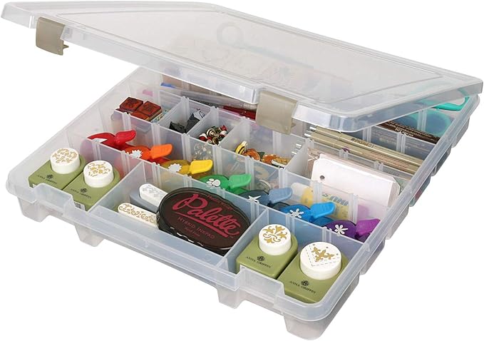 ArtBin 9101AB Super Satchel Slim with Removable Dividers, Art & Craft Organizer, [1] Plastic Storage Case, Clear, Divided Compartments