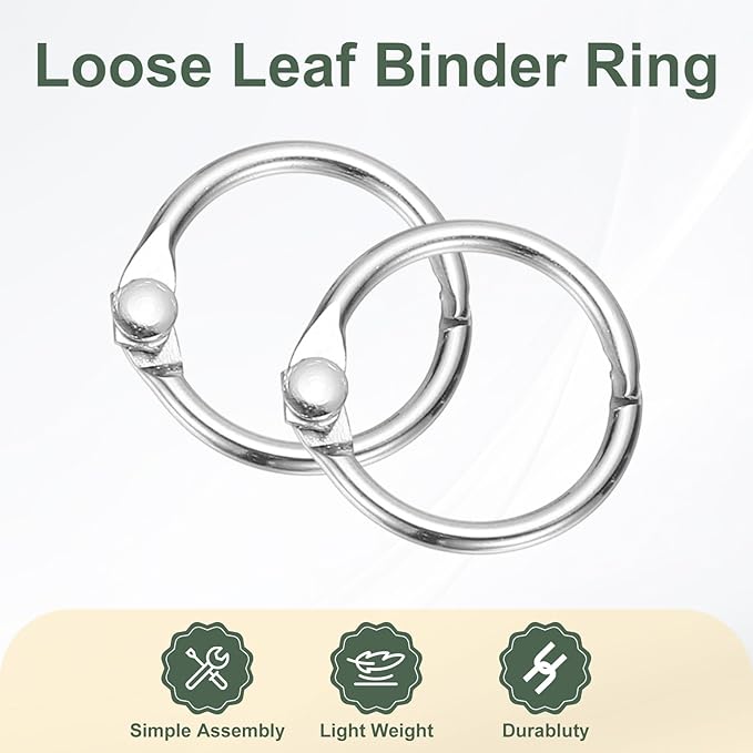 PATIKIL 0.6" x 0.8" Loose Leaf Binder Rings, 30 Pcs Metal Book Rings Nickel Keychain Ring for Paper Index Cards Flash Card Notebook Rings Office Home Book Binder, Silver Tone