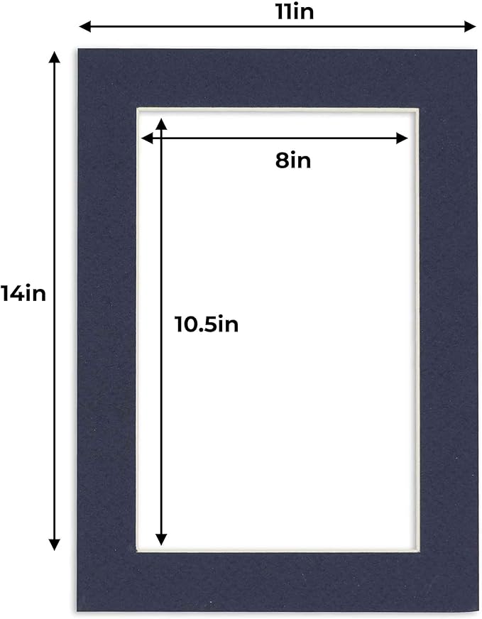 11x14 Mat for 8.5x11 Photo - Precut Navy Picture Matboard for Frames 11 x 14 Inches - Bevel Cut Matte to Display Art 8.5 x 11 Inches - Acid Free Pack of 100 MATS with Backing Boards & Clear Bags