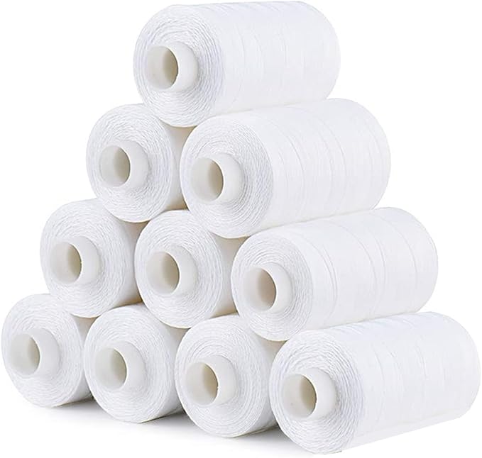 Simthread All Purpose Sewing Thread, 10 Spool White Series 1000 Yards Each Bobbin Polyester Thread for Sewing, Handy Polyester Sewing Threads for Sewing Machine - (White Series)