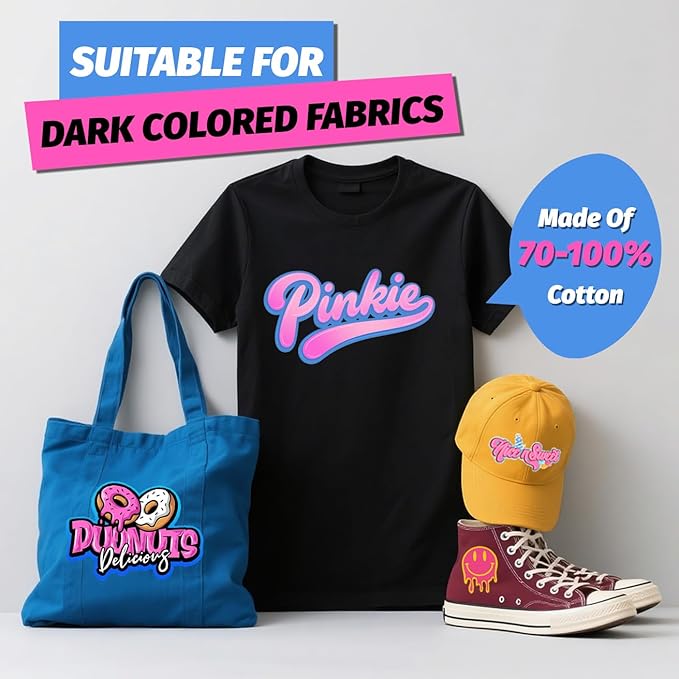 Lovein Pinkie Iron on Heat Transfer Paper for Dark T Shirts (20 Sheets 8.5x11", Dark Plus) Printable HTV Heat Transfer Vinyl for Inkjet & Laserjet Printer Iron on Transefers Paper for Dark Fabric
