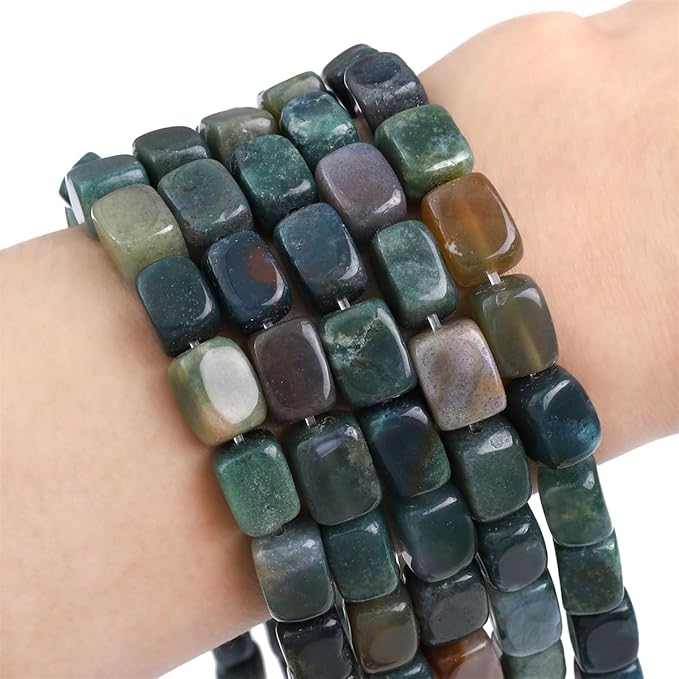 Natural Indian Agate Cuboid Stone Loose Semi Gemstone Beads for Jewelry Making 8mmx12mm 38cm/Strand