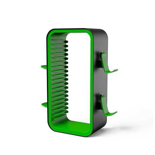 wigmoa OYO-1【15.8INCH】 game Storage Tower Compatible with PS5/ Xbox Series S & X/Switch, Universal Video Games Discs Organizers 18 PCS with 4 Controllers Holder, Game Disk Box Stand. (Black/Green)