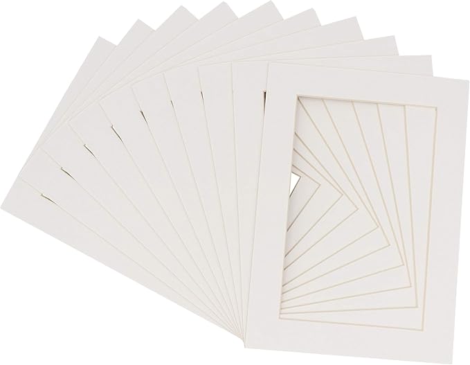 6x8 Mat for 8x10 Frame - Precut Mat Board Acid-Free Textured White 6x8 Photo Matte for a 8x10 Picture Frame, Premium Matboard for Family Photos, Show Kits, Art, Picture Framing, Pack of 100 Mats