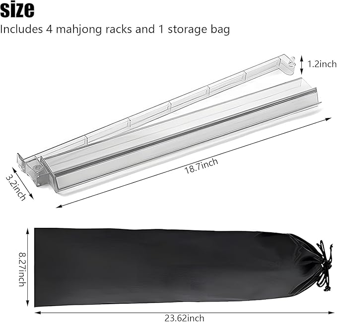 Set of 4 Mahjong Tile Holder, Acrylic Mahjong Racks with Pushers 18" Comes with Storage Bag, Enhanced wear Resistance, Suitable for Parties, Birthdays, Thanksgiving, Christmas