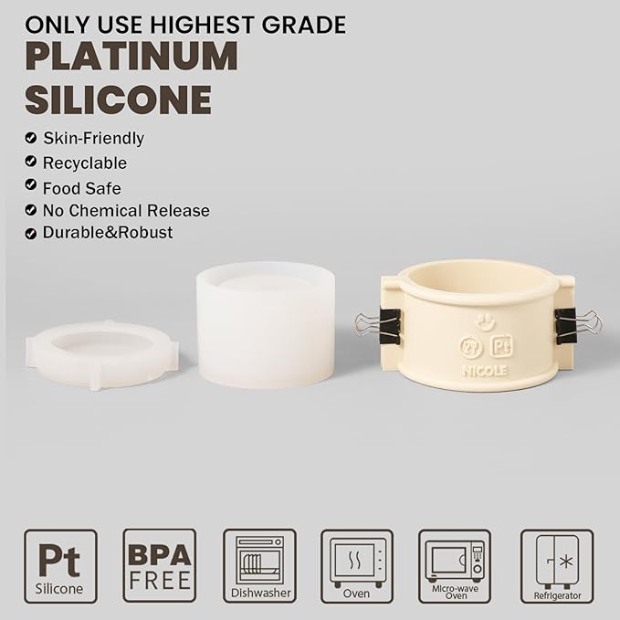 BOOWAN Nicole Simple Style Candle Vessels Silicone Mold, Candle Jar Mould for Jesmonite Concrete Cement DIY Handmade Home Decoration