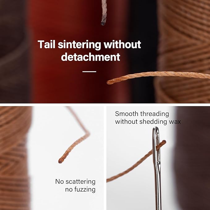 WUTA Leather Waxed Thread Round Polyester Sewing Threads with 12 Pcs Needles and Storage Bag Leather Craft Hand Stitching Line DIY Bracelet Thread Repair Work Cord (0.55mm