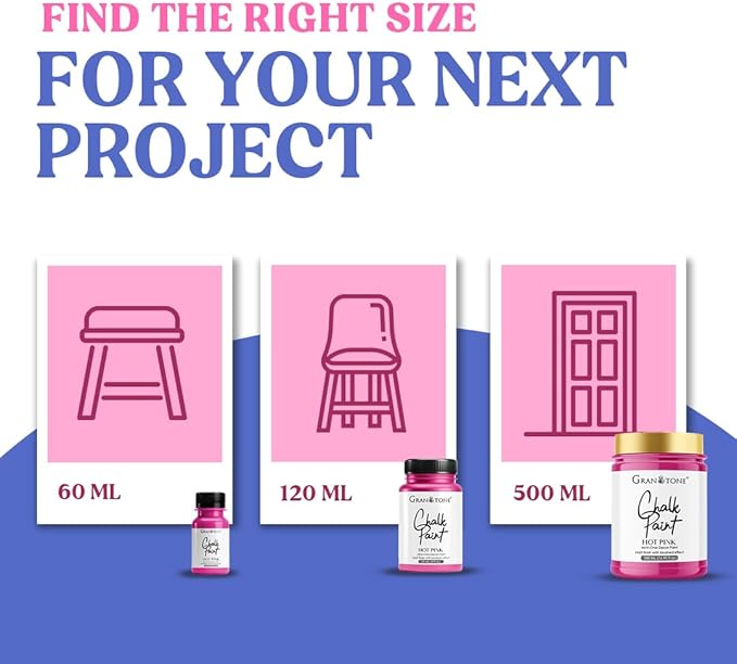GRANOTONE Chalk Paint for Furniture | Matt-Finish Water-Based Acrylic Paint for Wood, Walls, Metal, Glass, Paper, Fabric Canvas | Maximum Coverage Chalk Paint for Kids & Adults, 250 Ml (HOT PINK)