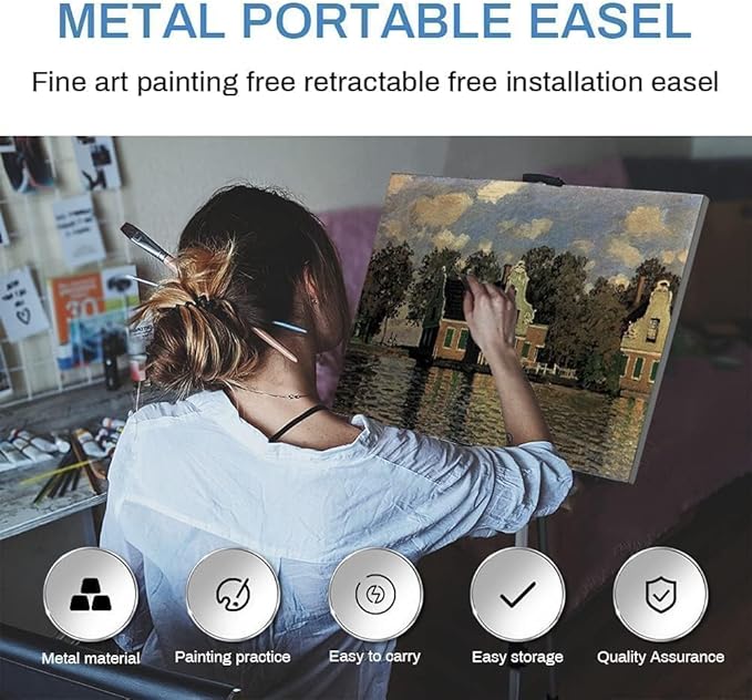 Art Easel Stand for Painting and Sign - RRFTOK Aluminum 66 Inch Metal Tripod Adjustable Portable Easels for Display - Canvas Stand for Table Top Floor Drawing for Artists Adult Holder or Teen