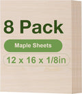 8 Pack Maple Plywood Sheets, 12 x 16x 1/8 Inch, 3mm Plywood for Laser Cutting, Thin Unfinished Wood Sheets for Architectural Models, Wood Burning and DIY Wood Crafts