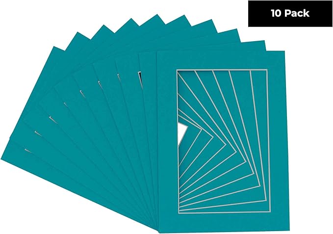 5x7 Mat for 8.5x11 Frame - Precut Mat Board Acid-Free Show Kit with Backing Board, and Clear Bags Teal Blue 5x7 Photo Matte Made to Fit a 8.5x11 Picture Frame Matboard for Framing, Pack of 10 Mats