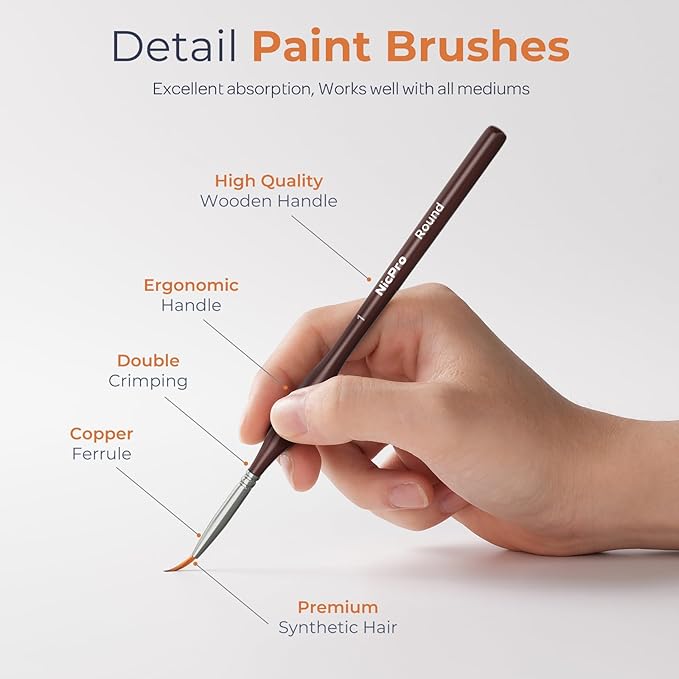 Nicpro 15 PCS Micro Fine Detail Paint Brush Set, Small Miniature Fine Tip Detail Brushes Kit for Acrylic Oil Watercolor, Models, Paint by Numbers, Miniature Painting, Craft, Rock Painting (Brown)