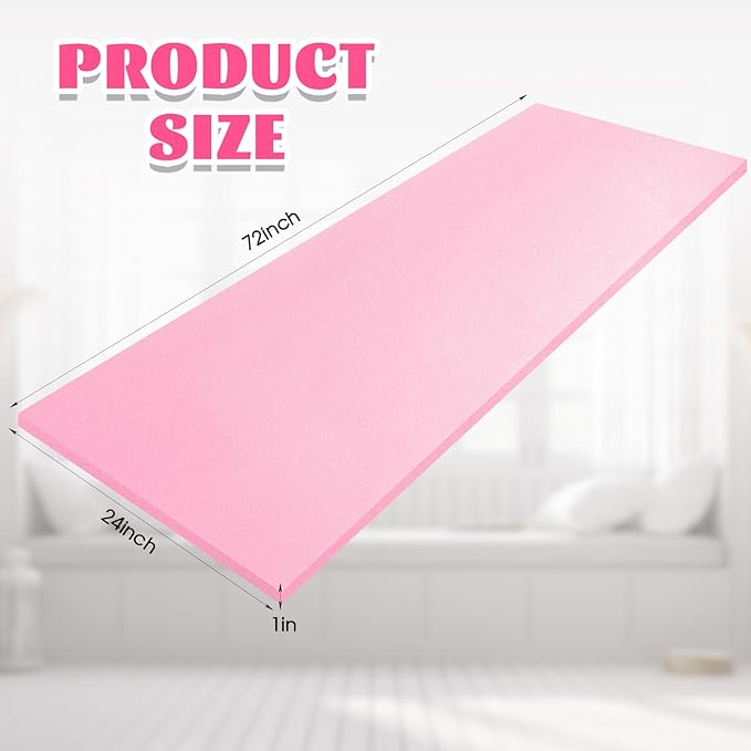 Amylove Polyurethane Foam 24" x 72" High Density Cushion Upholstery Foam Sheet for Seat Replacement DIY Projects Chairs Headboards Sofas Home(1" x 24" x 72",Pink)