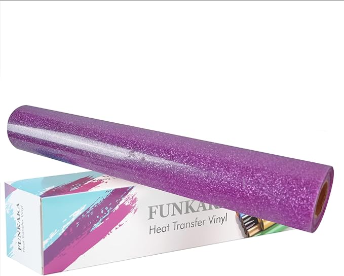 FUNKAKA Glitter Purple Pink HTV Heat Transfer Vinyl Rolls, 12" x 25ft PU Iron on Vinyl for T-Shirt Purple Pink Glitter HTV Vinyl for All Cutter Machines Easy to Cut & Weed for Heat Vinyl Design