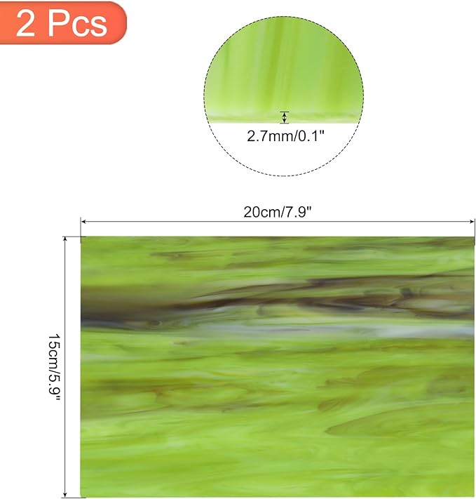 MECCANIXITY 2 Pcs Stained Glass Sheet Mosaic Tile 7.9 Inch x 5.9 Inch Army Green Stained Glass Sheets for Crafts DIY Art Project