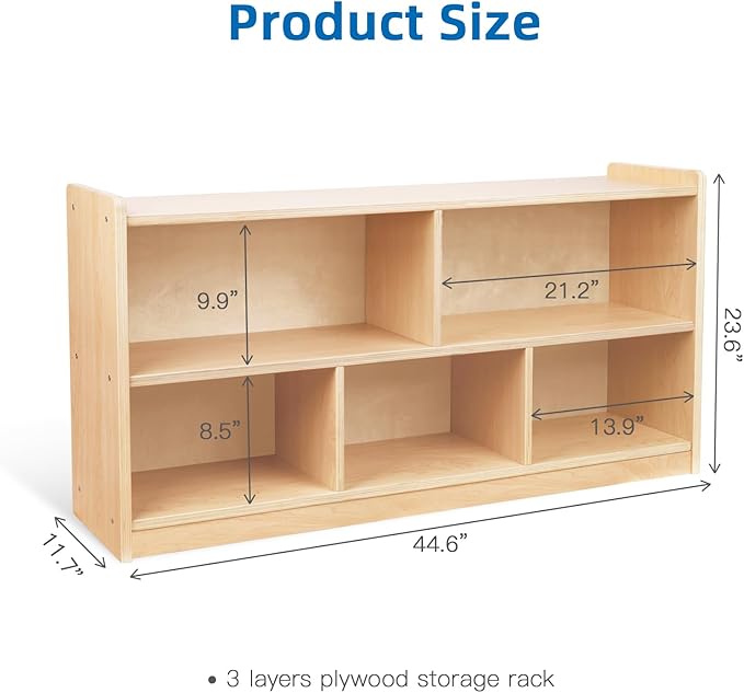 OOOK 5-Compartment Wooden Storage Cabinet, Montessori Shelf for Toy Organizers and Storage, Kids Classroom Organizer, Playroom, Daycare and Preschool Shelf