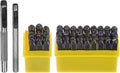 HARFINGTON 36pcs Metal Stamping Kit 3/16" (5mm) (A-Z, 0-8, "&" Symbol) Steel Letter Punch Press Tool with Hole Punch to Stamp on Metal, Plastic, Wood, Leather, Black