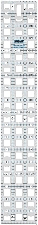 TrueCut Rectangle 3" x 18" Quilting Ruler with Track and Guide for Straight Cuts - Innovative Quilting and Sewing Ruler for Accurate Fabric Cuts with 1/8th Measurements