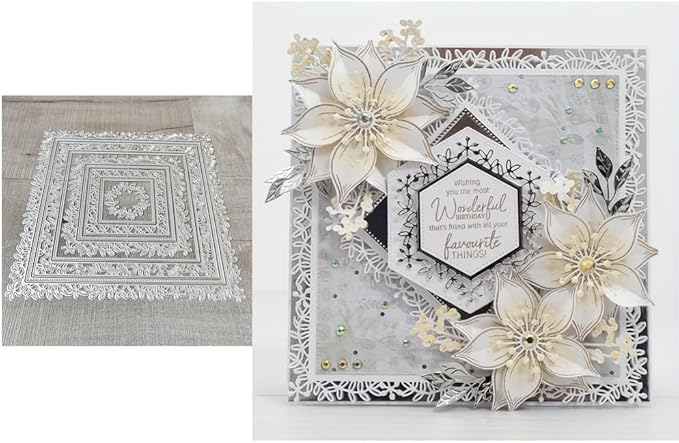 Lapoo Flowers Metal Cutting Die for Scrapbooking - Durable, Cut Stencils for DIY Scrapbook Photo Album Decorative Paper Card, Card Making Supplies (Multiple Large Lace Square Frames 8.1 x 8.1 in)