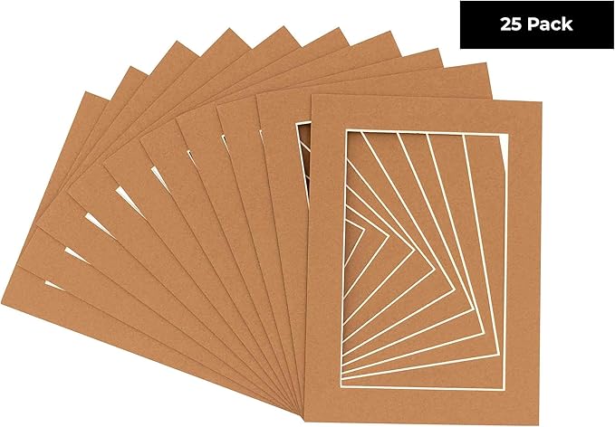 6x8 Mat for 8x10 Frame - Precut Mat Board Acid-Free Brown 6x8 Photo Matte Made to Fit a 8x10 Picture Frame, Premium Matboard for Family Photos, Show Kits, Art, Picture Framing, Pack of 25 Mats