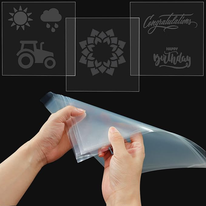 24 Pack 4 Mil Clear Mylar Stencil Sheets, 12" x 12" Blank Reusable Plastic Template Sheets for Cricut, Laser Cutting, Gyro-Cut Tool Template Material