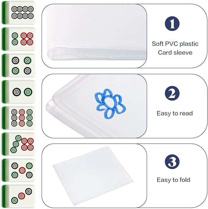 Frosted PVC Mahjong Card Sleeves - Waterproof Protectors for Mahjong Cards 2025, Soft Durable Cover fits 6.3x4.8 inch scorecard, Perfect for Mahjong Tile Set Gifts (Large-4)