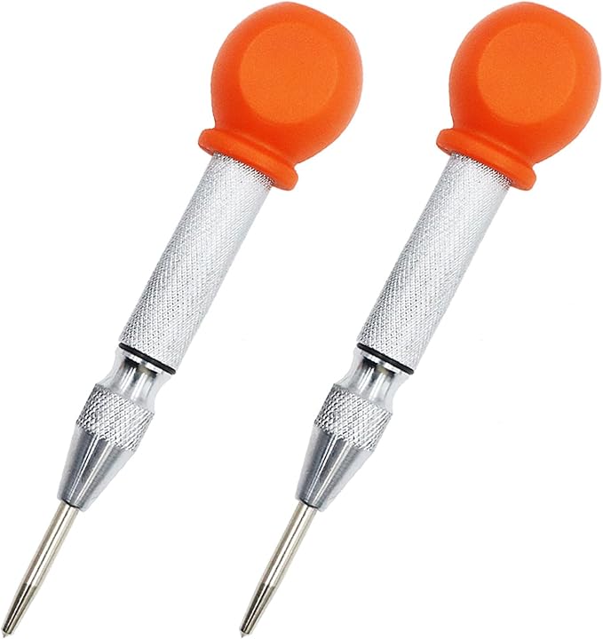 2-Pieces Automatic Center Punch, 5 Inch Adjustable Impact Hole Punch Metal Punch, Spring Loaded Center Punch Tool with Palm Cushion Cap for Wood Metal Leather