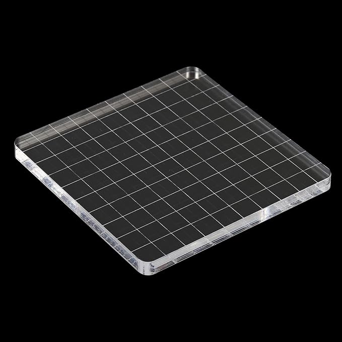 PATIKIL 4" x 4" Acrylic Stamp Block, 2 Pack Clear Stamping Block with Grid Lines Decorative Mounting Blocks Square for Scrapbooking DIY Crafts Card Making