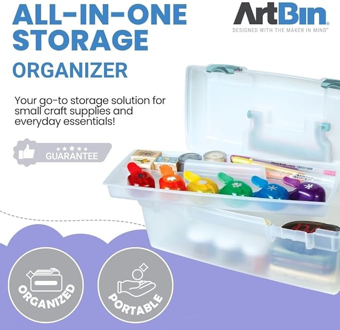 ArtBin 6937AG Essentials Lift-Out Tray Box, Portable Art & Craft Organizer with Handle and Tray, Clear/Aqua