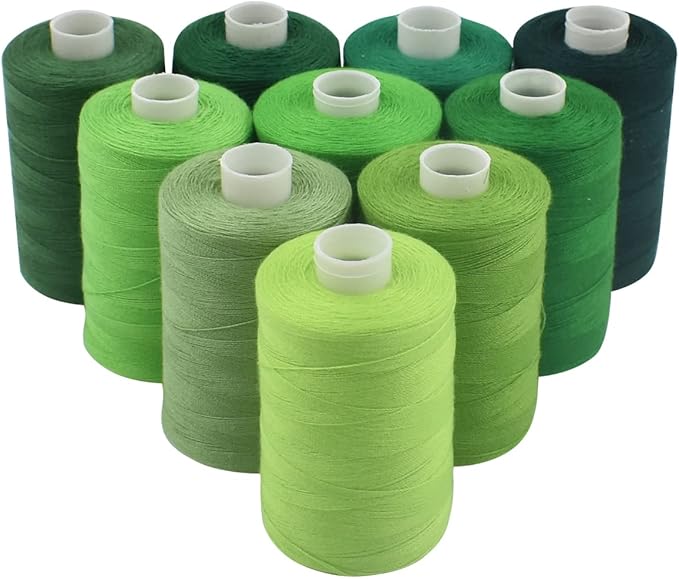 Sewing Thread 10 Color Sewing Industrial Purpose 1000 Yards Per Spool 40S/2 Polyester for DIY Sewing Machine,Embroidery Machine,Hand Sewing (Green)