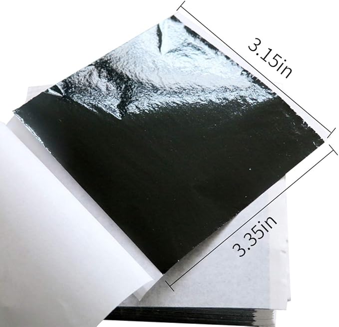 KINNO Imitation Gold Leaf Sheets Black Foil Multipurpose for Home, Wall, Frame, Ceiling, Furniture Decoration, 100 Sheets 3.15 by 3.35 Inches