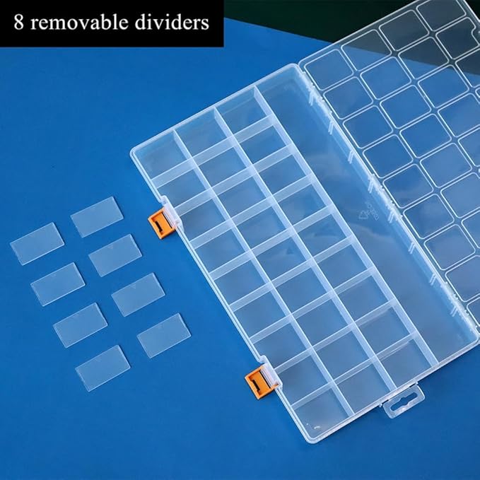 BangQiao 3 Pack 36 Grids Clear Plastic Storage Box with Dividers, Transparent Organizer Container Case for Small Parts, Bead, Button, Jewelry, Diamond, Craft Supplies,Sewing Kit, DIY Accessories