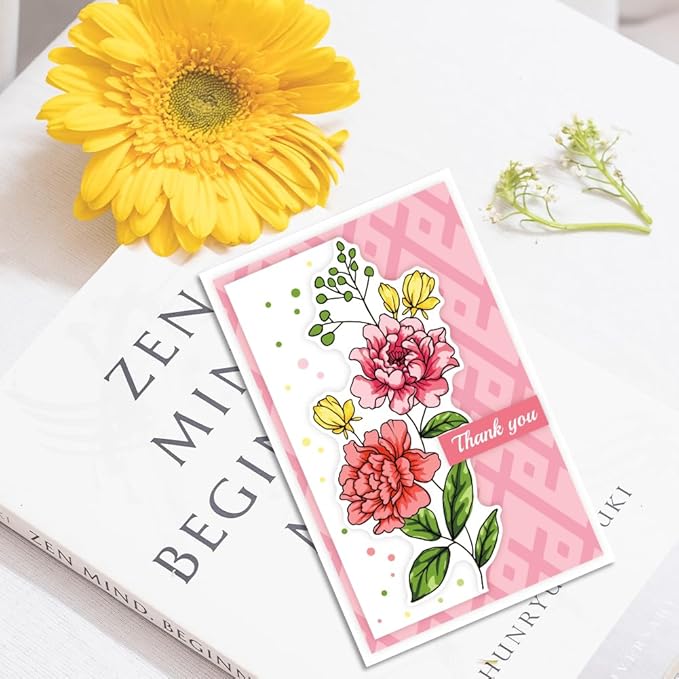 ORIGACH Realistic Flower Layering Stencil Stamp and Die Set for Card Making, Silicone Stamps Metal Die Cut and Stencil Template for Card Making Scrapbooking DIY Crafting