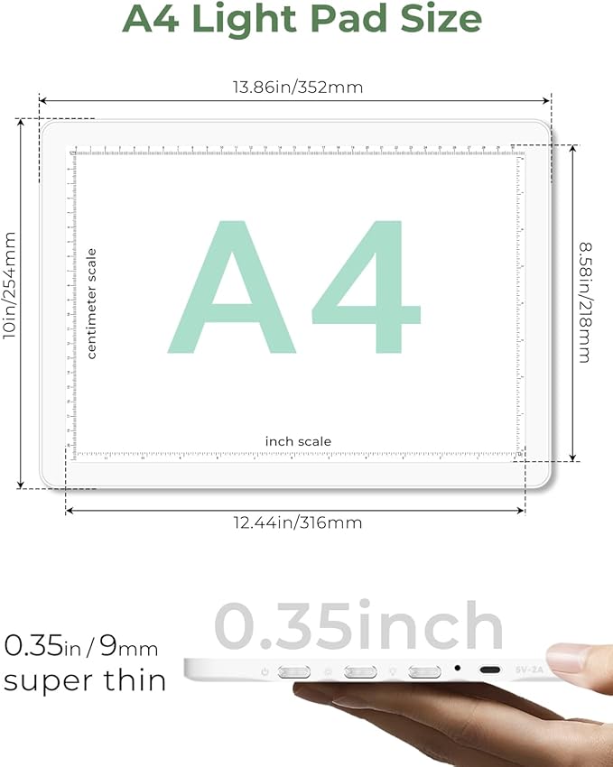 A4 Tracing Light Box for Drawing,Bawaslom Rechargeable Light Pad with Adjustable Stand and Strong Magnets,Ultra-Thin & Bright LED Drawing Board for Vinyl Weeding,Diamond Painting Art,Sketching