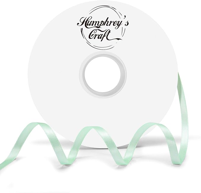 Humphrey's Craft 1/4 Inch Mint Green Double Faced Satin Ribbon - 50 Yards Variety of Color for Crafts Gift Wrapping Bows Bouquet Decoration Sewing Christmas Tree Wedding Invitation Card.