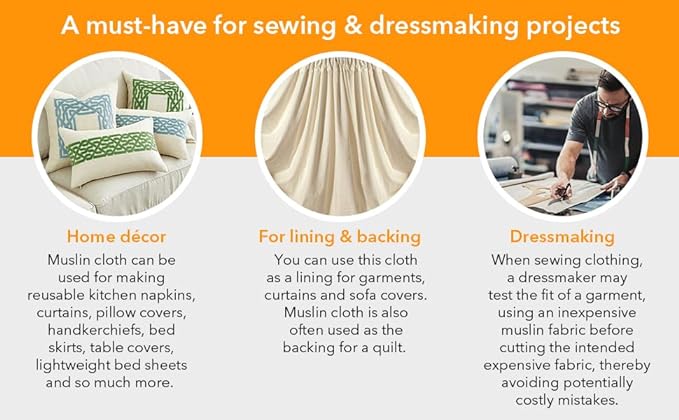 AK TRADING CO. Muslin Fabric/Textile Unbleached - Draping Fabric - Natural 10 Yards Medium Weight - 100% Cotton (63in. Wide), Natural Unbleached